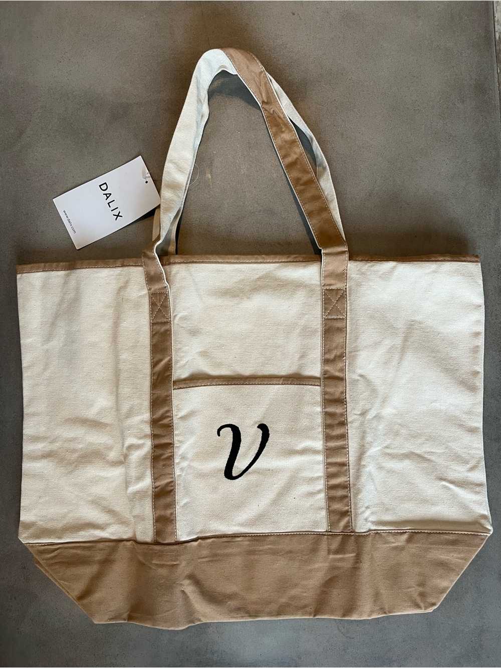 Natural Canvas Monogram Tote Bag Embroidered “V” NWT